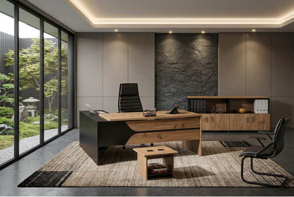 Mobili da ufficio marrone set 3 pezzi scrivania ad angolo ufficio completo armadio legno gruppo
