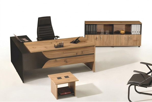 Mobili da ufficio marrone set 3 pezzi scrivania ad angolo ufficio completo armadio legno gruppo