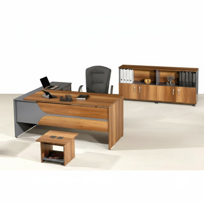 Composizione da ufficio Tavolo d'angolo Mobile per ufficio Armadio 3 pezzi Legno Marrone