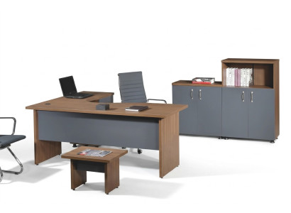 Gruppo scrivania da ufficio angolare mobili per studio mobiletto 4 pezzi legno grigio