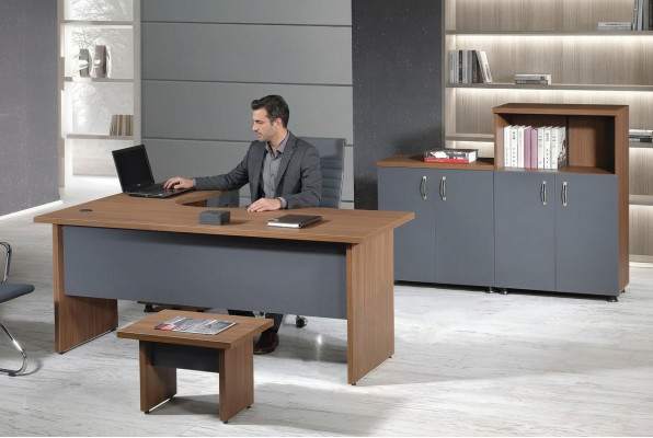 Composizione ufficio Scrivania ad angolo Mobili per lo studio Armadio 4 pezzi Legno Grigio