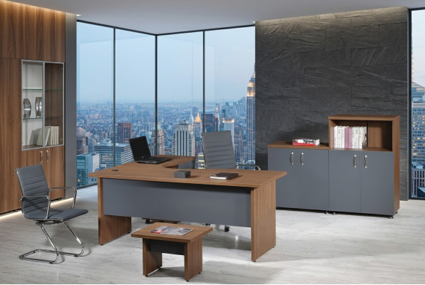 Composizione ufficio Scrivania ad angolo Mobili per lo studio Armadio 4 pezzi Legno Grigio