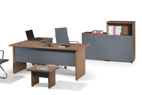 Composizione ufficio Scrivania ad angolo Mobili per lo studio Armadio 4 pezzi Legno Grigio