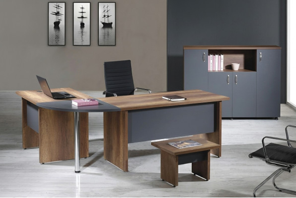 Ufficio completo Scrivania ad angolo Mobili per ufficio 3 pezzi Set in legno Grigio Arredamento per computer