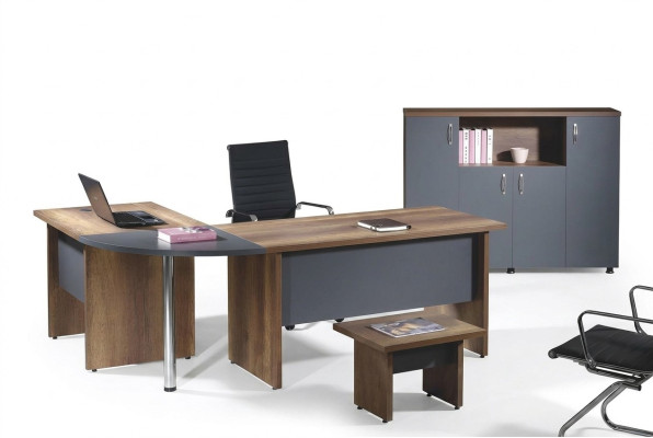 Ufficio completo Scrivania ad angolo Mobili per ufficio 3 pezzi Set in legno Grigio Arredamento per computer