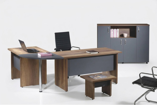 Mobili per computer Tavolo da lavoro Mobili per ufficio Scrivania a forma di L 3 pezzi Set in legno Grigio