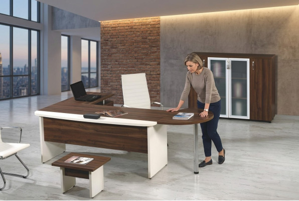 Set di mobili da ufficio classici 3 pezzi Tavolo da angolo per ufficio completo in legno marrone