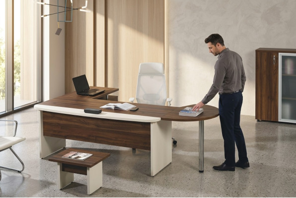 Gruppo Ufficio Scrivania a angolo Mobili per studio Armadio 3 pezzi Legno Marrone