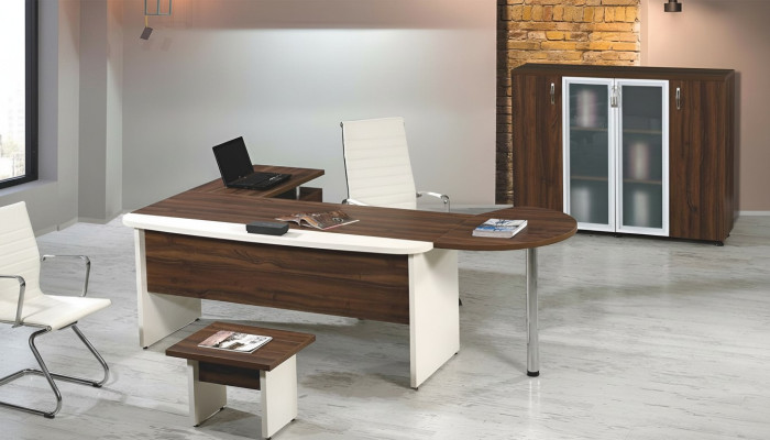 Gruppo Ufficio Scrivania a angolo Mobili per studio Armadio 3 pezzi Legno Marrone
