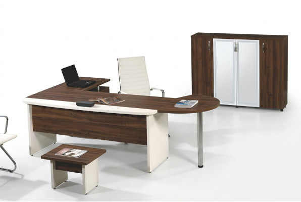 Gruppo Ufficio Scrivania a angolo Mobili per studio Armadio 3 pezzi Legno Marrone