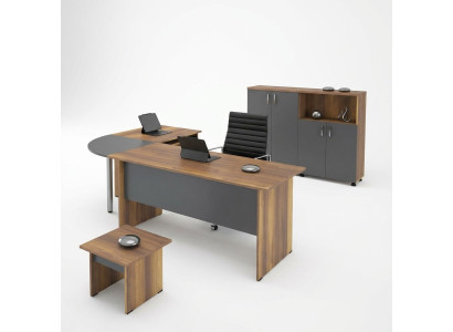 Scrivania d'angolo per ufficio, mobili per computer, scrivania da lavoro, mobili da ufficio 3 pezzi set in legno marrone