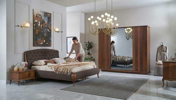Letto matrimoniale Set completo da letto 4 pezzi Struttura letto Marrone 180