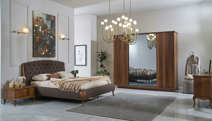 Letto matrimoniale Set completo da letto 4 pezzi Struttura letto Marrone 180