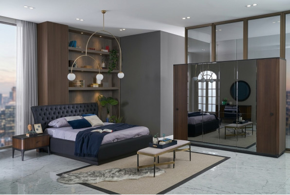 Set di lenzuola per letto matrimoniale 4 pezzi con cornice del letto nero nuovo