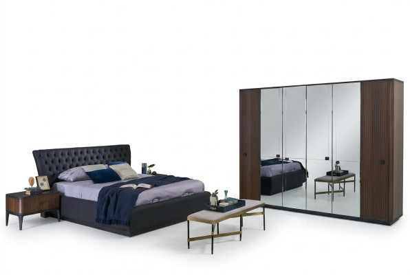 Set di lenzuola per letto matrimoniale 4 pezzi con cornice del letto nero nuovo