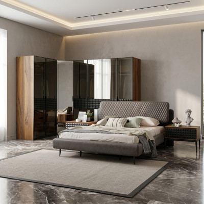 Design del letto Camera da letto Letto matrimoniale Marrone Legno Set di cornici letto 4 pezzi