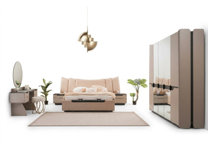 Camera da letto completa Letto matrimoniale Moderno Beige Set letto 6 pezzi Armadio