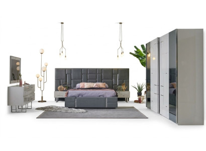 Letto matrimoniale cornice del letto camera da letto Grigio Legno Set 6 pezzi Armadio