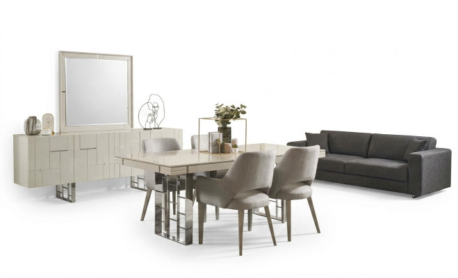 Gruppo Tavolo da pranzo Soggiorno Set da pranzo Mobili da sala da pranzo Set 9 pezzi Legno Beige