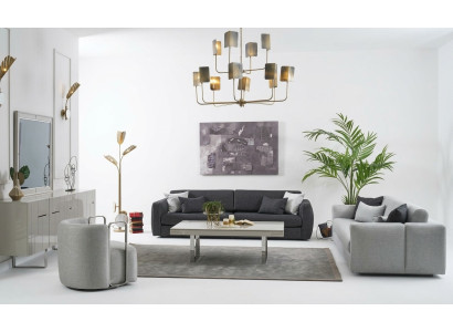 Divano Componibile Set completo di divani in tessuto Grigio 3 pezzi nuovo
