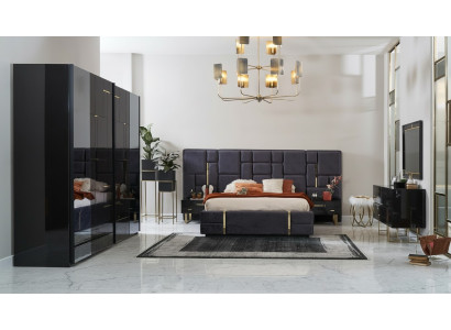 Letto matrimoniale di lusso cornice letto camera da letto legno set 6 pezzi design nero