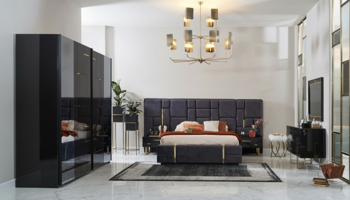 Design letto matrimoniale cornice letto lusso camera da letto in legno set 6 pezzi nero