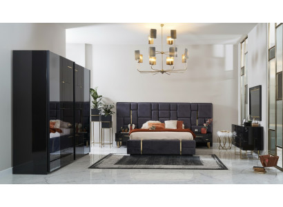 Design letto matrimoniale cornice letto lusso camera da letto in legno set 6 pezzi nero