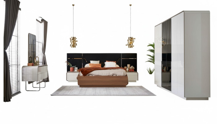 Camera da letto letto matrimoniale di lusso cornice del letto in legno Set 6 pezzi Design blu