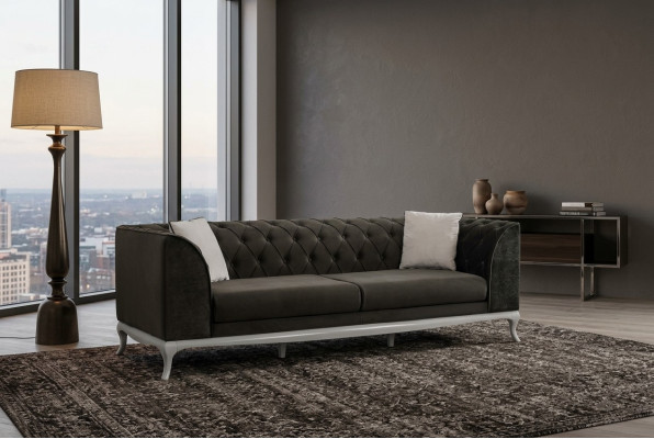 Salotto divano Chesterfield a tre posti Chesterfield in tessuto nero.