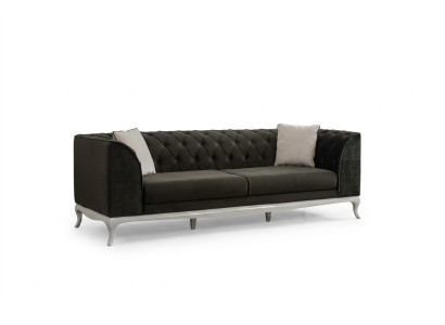 Salotto divano Chesterfield a tre posti Chesterfield in tessuto nero.