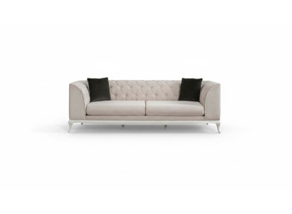 Divano in tessuto da salotto, tre posti Chesterfield, divano a 3 posti in tessuto beige.