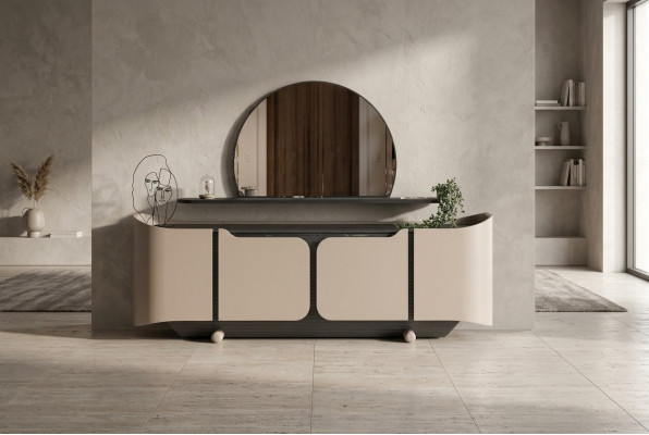 Madia credenza con specchio armadio in legno beige moderno set