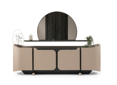 Madia credenza con specchio armadio in legno beige moderno set