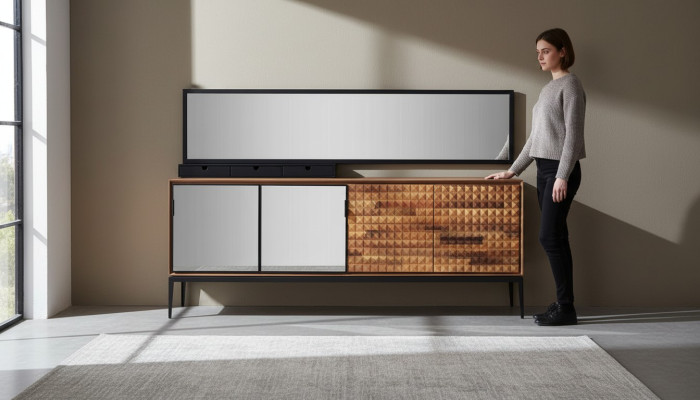 Mobile d'appoggio con specchio credenza armadio in legno marrone sala da pranzo