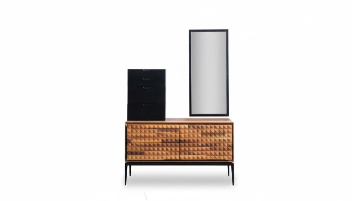 Comò camera da letto con specchio marrone in legno Armadio a muro Set di comodini