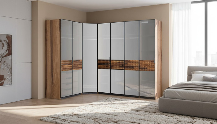 Mobile ad angolo armadio camera da letto armadio in legno marrone con specchio grande