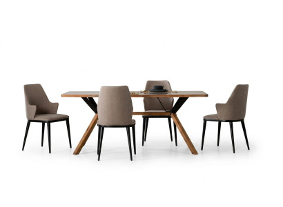 Zona pranzo Set da tavolo Tavolo da pranzo Sedie 5 pezzi Marrone Legno