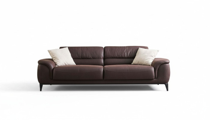 Divano imbottito tre posti Divano Sofa a 3 posti in tessuto marrone.