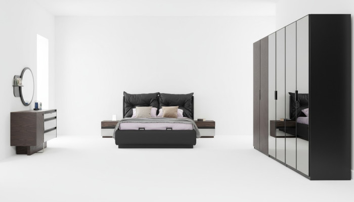 Set da camera da letto con letto matrimoniale, letto, comodini 6 pezzi nero.  Set da camera da letto con letto matrimoniale, letto e comodini 6 pezzi nero.