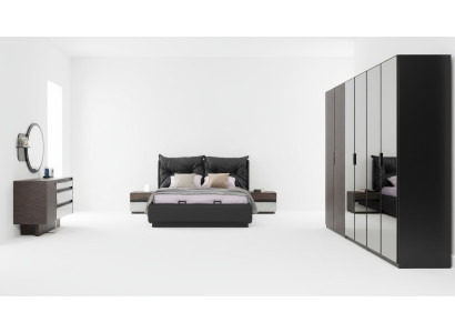 Set da camera da letto con letto matrimoniale, letto, comodini 6 pezzi nero.  Set da camera da letto con letto matrimoniale, letto e comodini 6 pezzi nero.