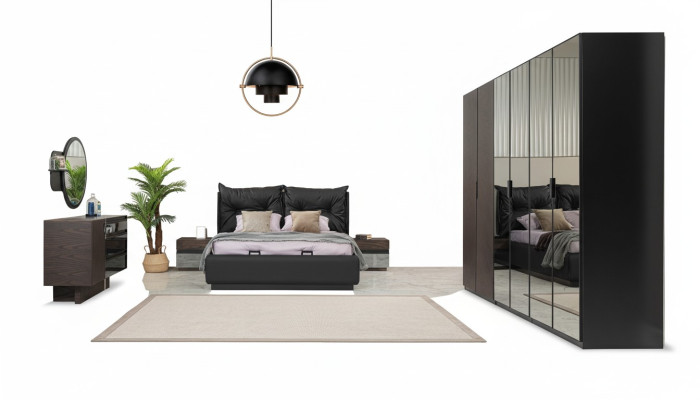 Doppia federa per letto camera da letto letto comodini neri Set 6 pezzi