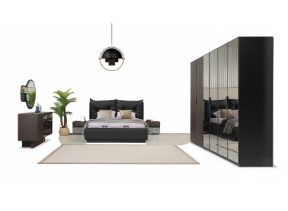 Doppia federa per letto camera da letto letto comodini neri Set 6 pezzi