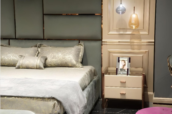 Mobili da camera da letto completi Letto matrimoniale Beige Moderno Set 5 pezzi Legno