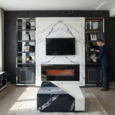 Mobile porta TV di lusso RTV in legno grigio argento Vittine moderno