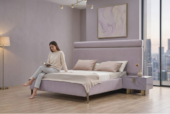Letto matrimoniale Set completo di mobili da camera da letto Letto Rosa di lusso 3 pezzi in legno