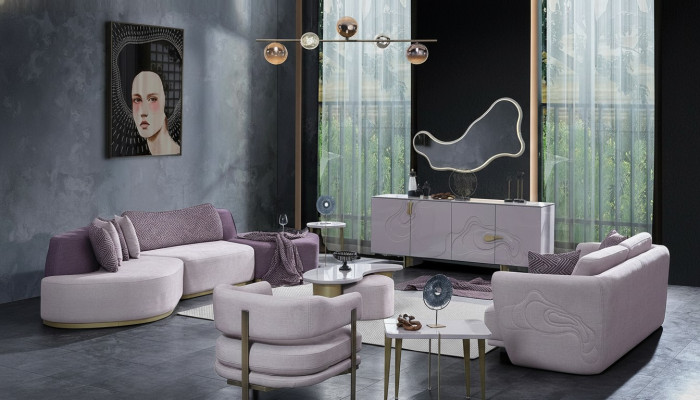 Divano Grande paesaggio abitativo Rosa divani tessuto moderno Set 7 pezzi