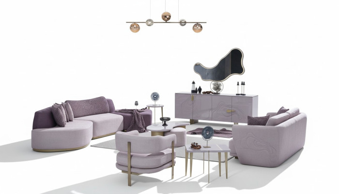 Divano Grande paesaggio abitativo Rosa divani tessuto moderno Set 7 pezzi
