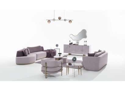 Soggiorno Divano Set Grigio Rosa Grandi Divani in Tessuto Moderni 5 Pezzi.