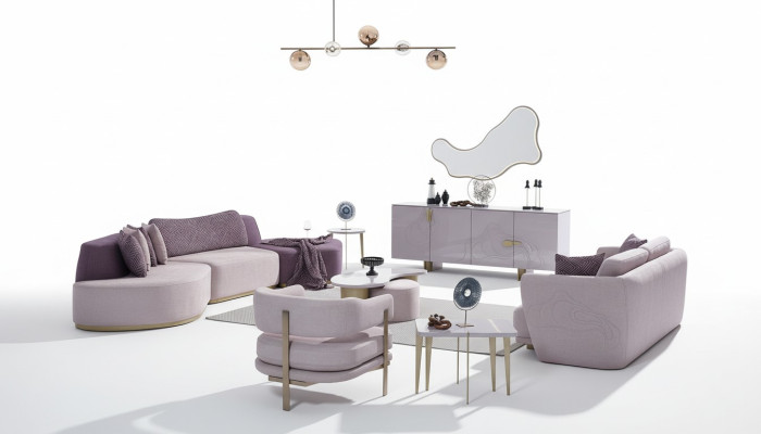 Divani in tessuto Set di divani Grandi paesaggi abitativi Rosa 3 pezzi Divano moderno