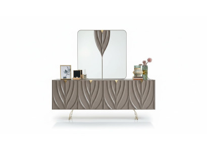 Mobile bar con specchio in legno marrone per sala da pranzo.